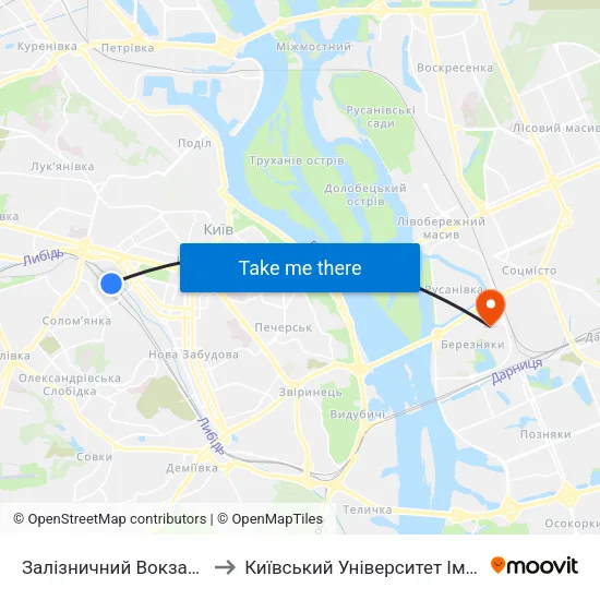 Залізничний Вокзал Центральний to Київський Університет Ім. Бориса Грінченка map