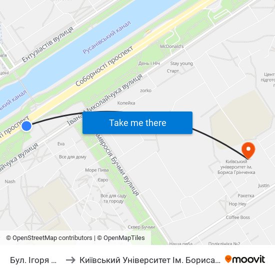 Бул. Ігоря Шамо to Київський Університет Ім. Бориса Грінченка map