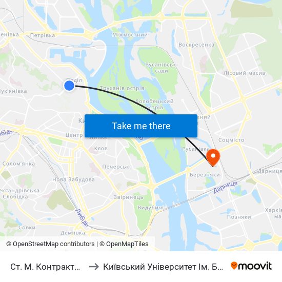Ст. М. Контрактова Площа to Київський Університет Ім. Бориса Грінченка map