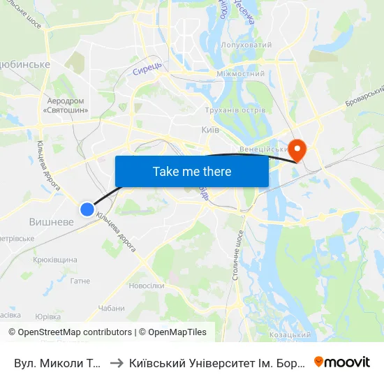 Вул. Миколи Трублаїні to Київський Університет Ім. Бориса Грінченка map