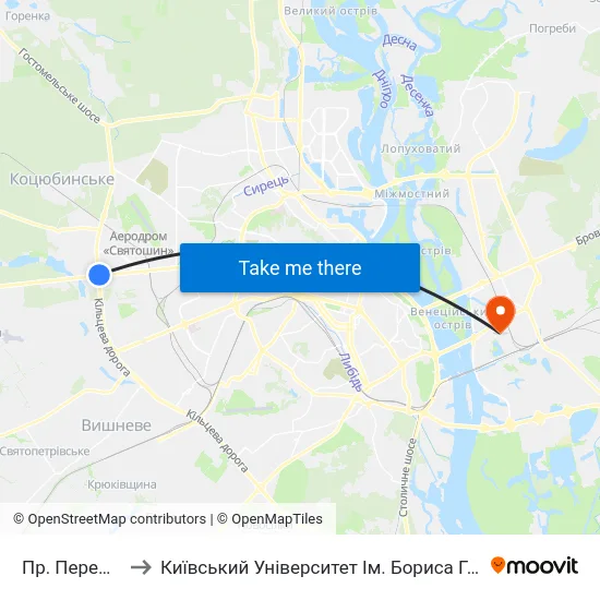 Пр. Перемоги to Київський Університет Ім. Бориса Грінченка map