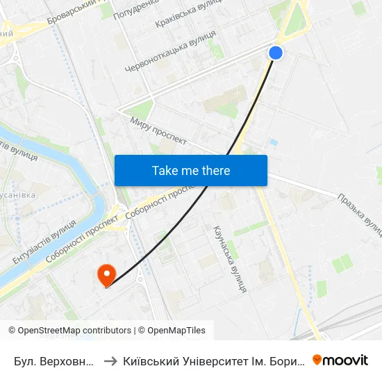 Бул. Верховної Ради to Київський Університет Ім. Бориса Грінченка map