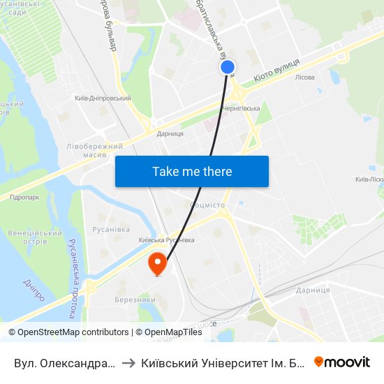 Вул. Олександра Бойченка to Київський Університет Ім. Бориса Грінченка map