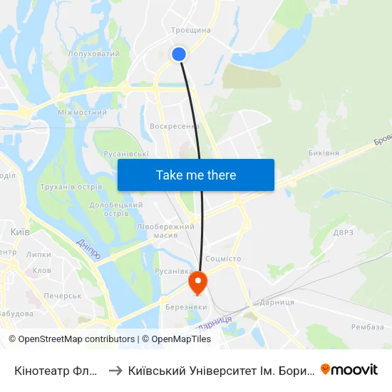 Кінотеатр Флоренція to Київський Університет Ім. Бориса Грінченка map