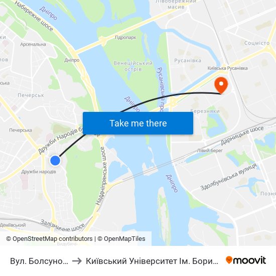 Вул. Болсуновська to Київський Університет Ім. Бориса Грінченка map