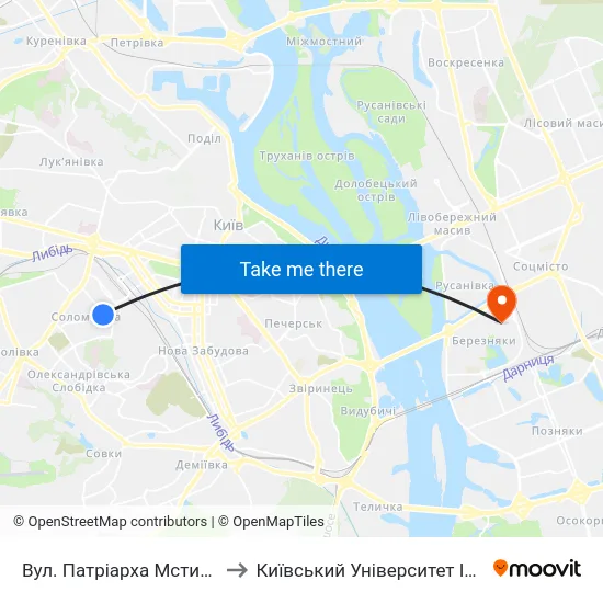 Вул. Патріарха Мстислава Скрипника to Київський Університет Ім. Бориса Грінченка map