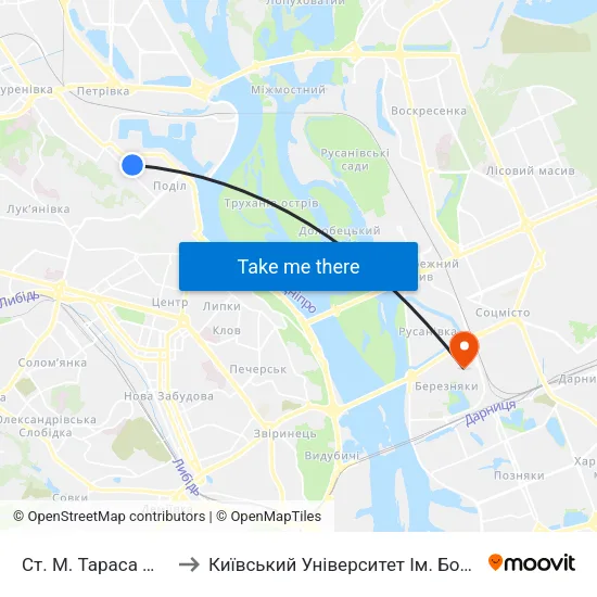 Ст. М. Тараса Шевченка to Київський Університет Ім. Бориса Грінченка map