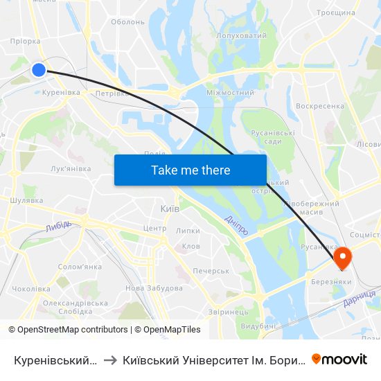 Куренівський Ринок to Київський Університет Ім. Бориса Грінченка map