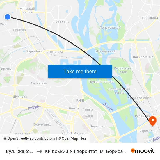 Вул. Їжакевича to Київський Університет Ім. Бориса Грінченка map