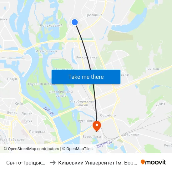 Свято-Троїцький Храм to Київський Університет Ім. Бориса Грінченка map