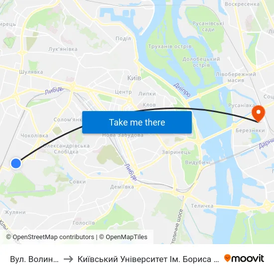 Вул. Волинська to Київський Університет Ім. Бориса Грінченка map
