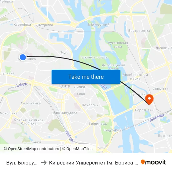 Вул. Білоруська to Київський Університет Ім. Бориса Грінченка map