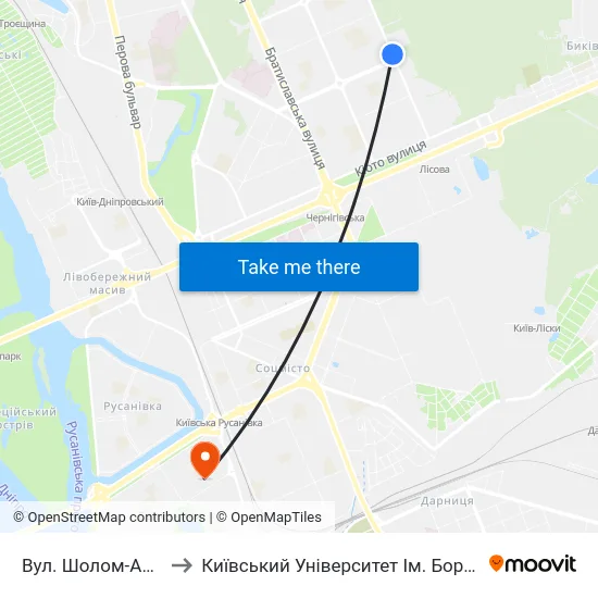 Вул. Шолом-Алейхема to Київський Університет Ім. Бориса Грінченка map