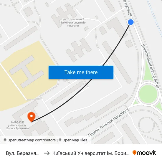 Вул. Березняківська to Київський Університет Ім. Бориса Грінченка map
