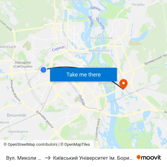 Вул. Миколи Шпака to Київський Університет Ім. Бориса Грінченка map