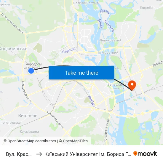 Вул. Краснова to Київський Університет Ім. Бориса Грінченка map