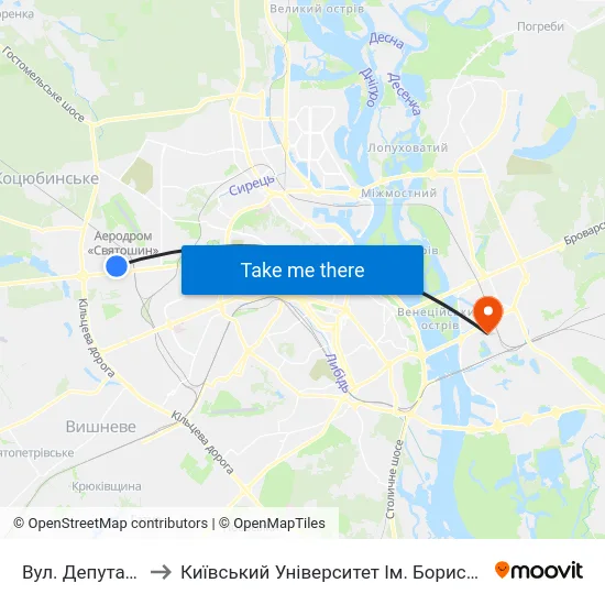Вул. Депутатська to Київський Університет Ім. Бориса Грінченка map
