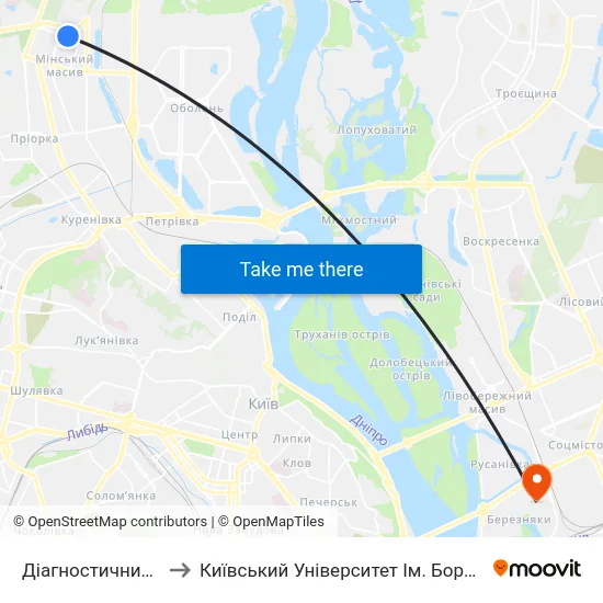 Діагностичний Центр to Київський Університет Ім. Бориса Грінченка map