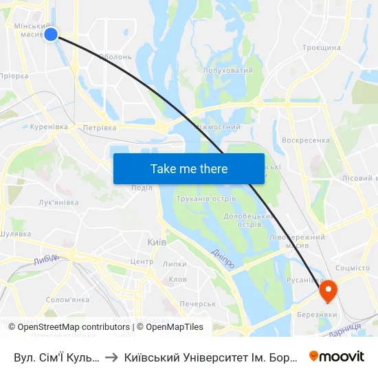 Вул. Сім'Ї Кульженків to Київський Університет Ім. Бориса Грінченка map