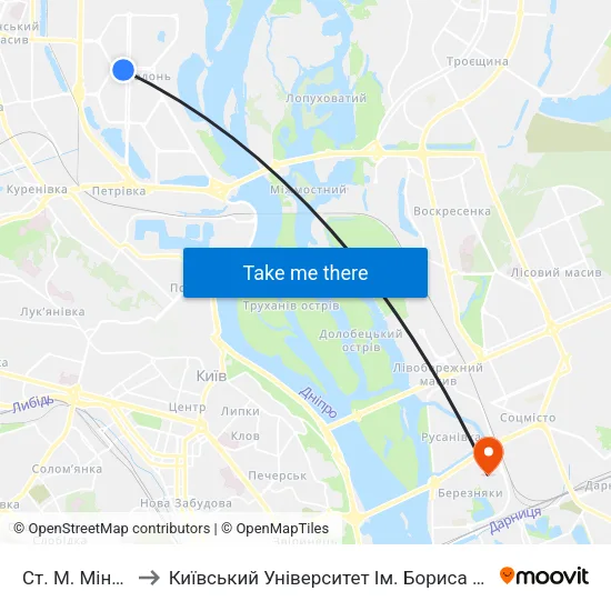 Ст. М. Мінська to Київський Університет Ім. Бориса Грінченка map