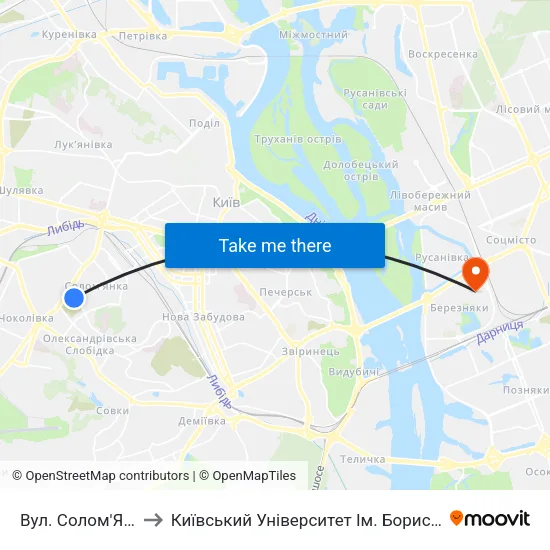 Вул. Солом'Янська to Київський Університет Ім. Бориса Грінченка map