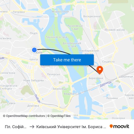 Пл. Софійська to Київський Університет Ім. Бориса Грінченка map