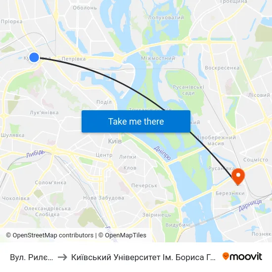 Вул. Рилєєва to Київський Університет Ім. Бориса Грінченка map