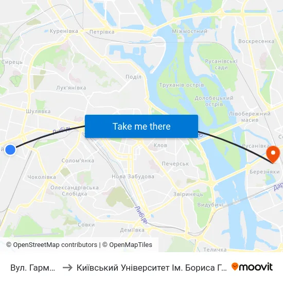 Вул. Гарматна to Київський Університет Ім. Бориса Грінченка map