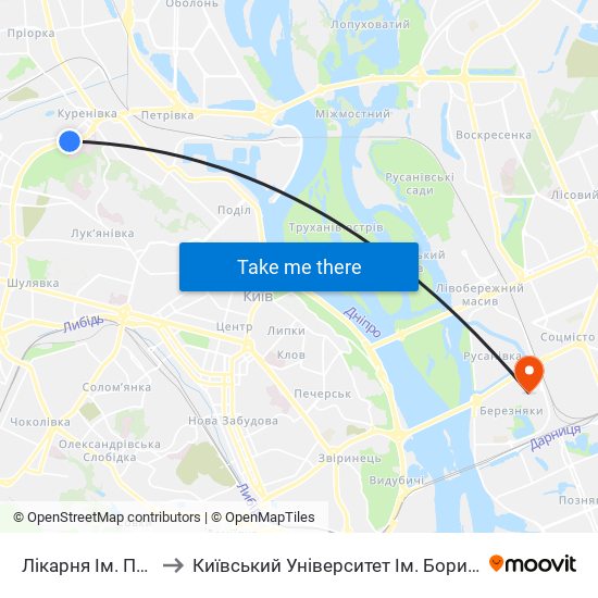 Лікарня Ім. Павлова to Київський Університет Ім. Бориса Грінченка map