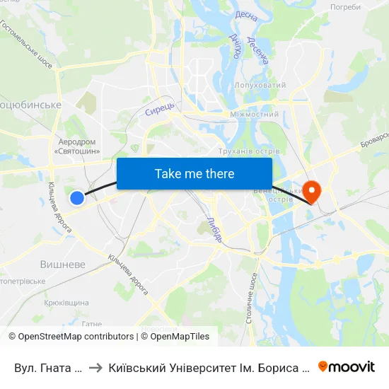 Вул. Гната Юри to Київський Університет Ім. Бориса Грінченка map
