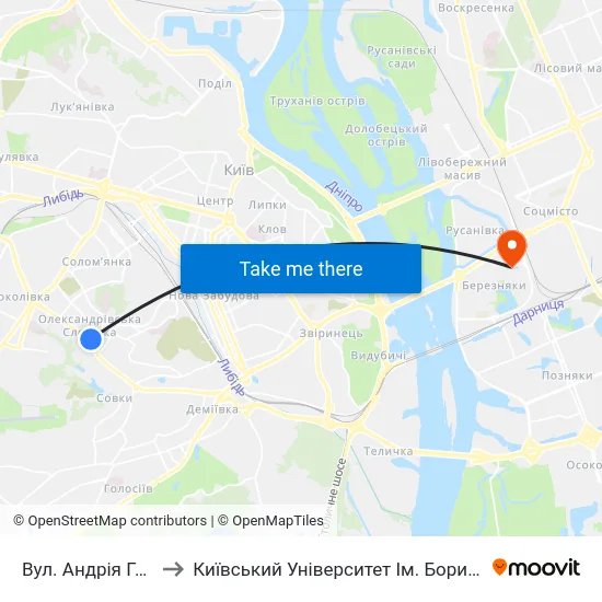 Вул. Андрія Головка to Київський Університет Ім. Бориса Грінченка map