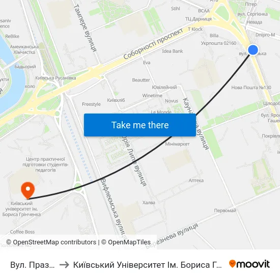 Вул. Празька to Київський Університет Ім. Бориса Грінченка map