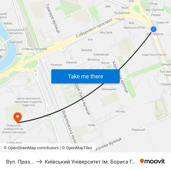 Вул. Празька to Київський Університет Ім. Бориса Грінченка map