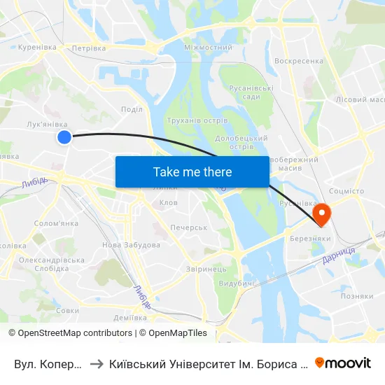 Вул. Коперника to Київський Університет Ім. Бориса Грінченка map