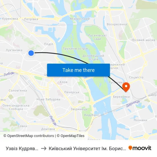Узвіз Кудрявський to Київський Університет Ім. Бориса Грінченка map