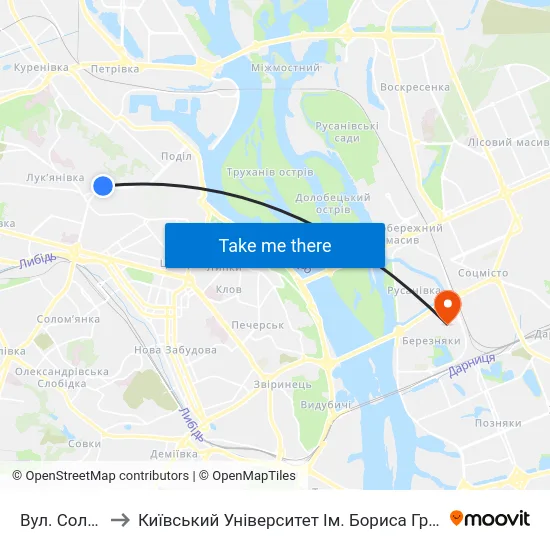 Вул. Соляна to Київський Університет Ім. Бориса Грінченка map