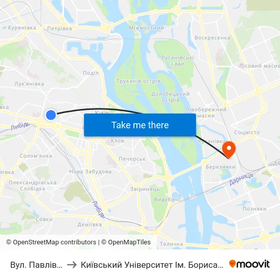 Вул. Павлівська to Київський Університет Ім. Бориса Грінченка map