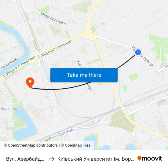 Вул. Азербайджанська to Київський Університет Ім. Бориса Грінченка map