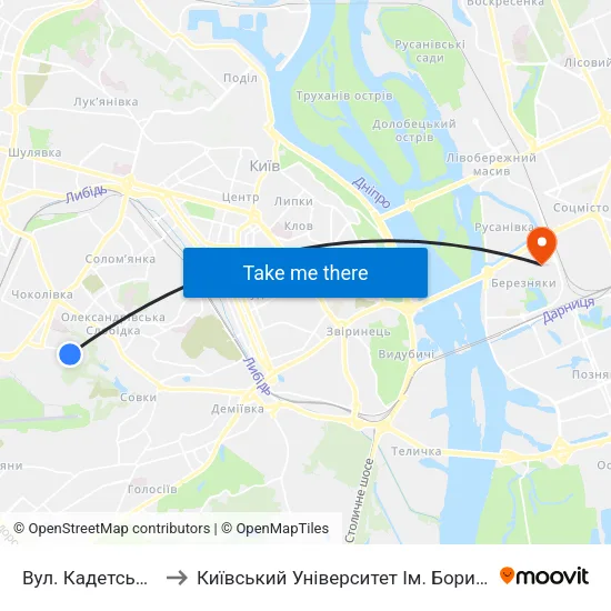 Вул. Кадетський Гай to Київський Університет Ім. Бориса Грінченка map