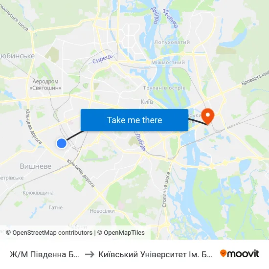 Ж/М Південна Борщагівка to Київський Університет Ім. Бориса Грінченка map