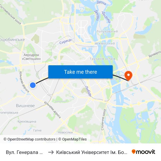 Вул. Генерала Потапова to Київський Університет Ім. Бориса Грінченка map