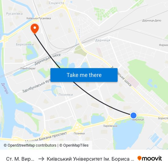 Ст. М. Вирлиця to Київський Університет Ім. Бориса Грінченка map