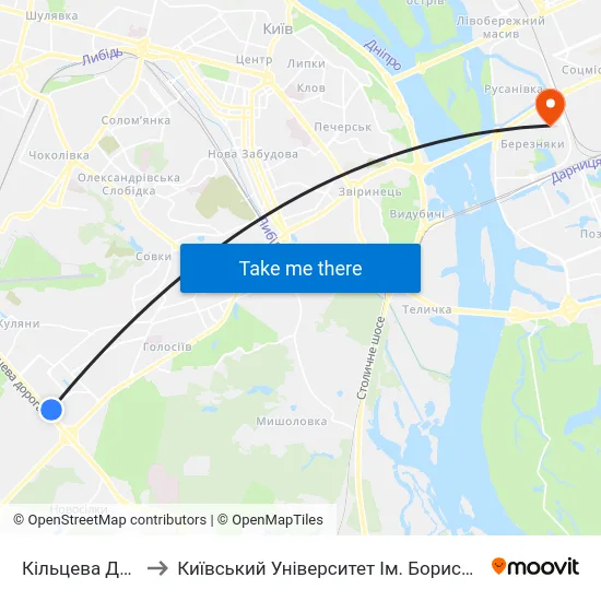 Кільцева Дорога to Київський Університет Ім. Бориса Грінченка map
