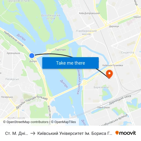 Ст. М. Дніпро to Київський Університет Ім. Бориса Грінченка map
