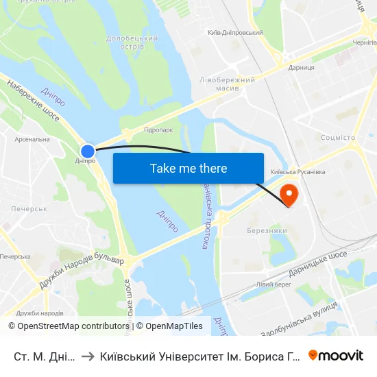 Ст. М. Дніпро to Київський Університет Ім. Бориса Грінченка map