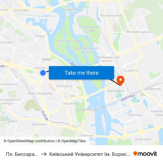 Пл. Бессарабська to Київський Університет Ім. Бориса Грінченка map