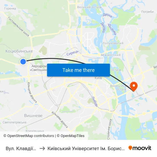 Вул. Клавдіївська to Київський Університет Ім. Бориса Грінченка map