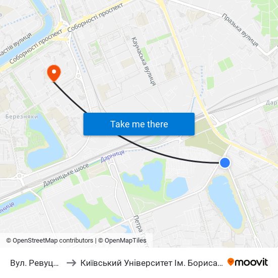 Вул. Ревуцького to Київський Університет Ім. Бориса Грінченка map