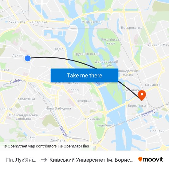 Пл. Лук'Янівська to Київський Університет Ім. Бориса Грінченка map