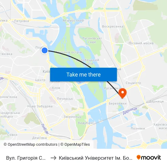 Вул. Григорія Сковороди to Київський Університет Ім. Бориса Грінченка map